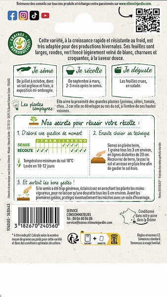 VILMORIN - Mâche Agathe - Sachet de 4 g - Semis été-automne - large