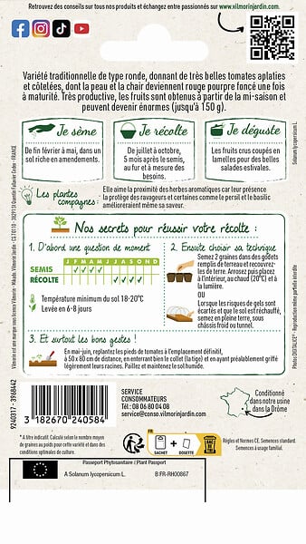 VILMORIN - Tomate noire de Crimée - Graines - Jusqu'à 50 pieds - large