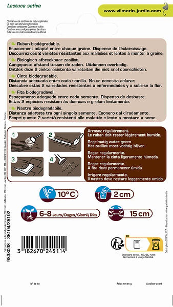 VILMORIN - Duo de laitues à couper - Ruban graines biodégradable - 4m - large