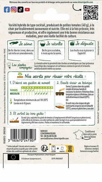 VILMORIN - Tomate Harmony F1 - Cocktail - Variété précoce et résistante - large