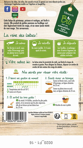 VILMORIN - Laitue May Queen bio - large
