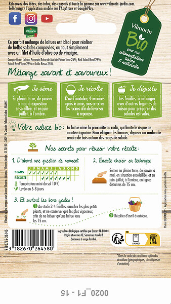 VILMORIN - Graines de laitue à couper - Mélange bio - 3g - large