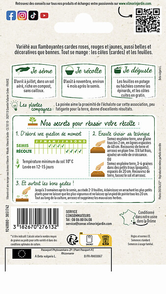 VILMORIN - Graines de poirée Bright Lights multicolore - large