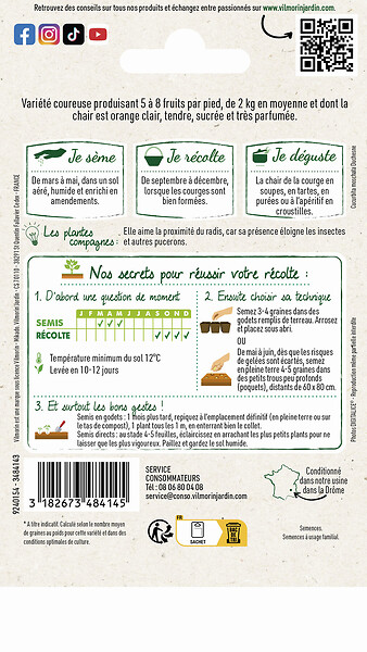 VILMORIN - Courge sucrine du berry - Variété coureuse - Fruits 1-3 kg - large