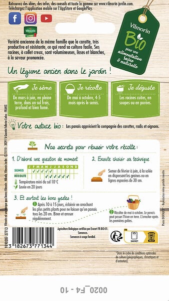 VILMORIN - Graines de panais bio - Variété Guernesey - Sachet 1.5g - large