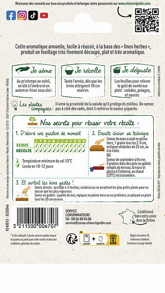 VILMORIN - Graines de Cerfeuil Commun - Plante aromatique - Vert - large