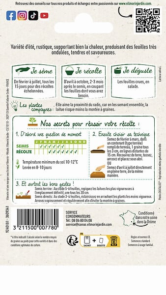 VILMORIN - Laitue à couper feuille de chêne blonde - Graines - Sachet de 4 g - large