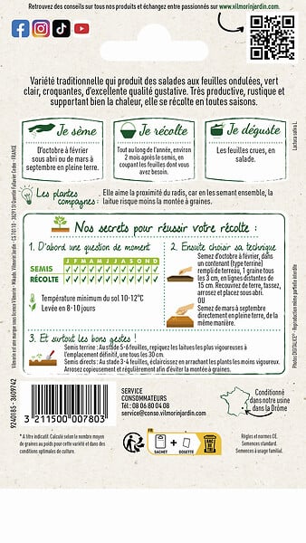 VILMORIN - Graines de laitue à couper Salad Bowl - Variété verte - 4g - large