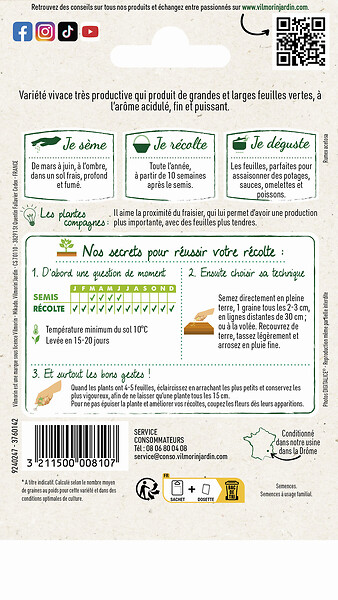 VILMORIN - Oseille large de Belleville - Graines potagères - 3g - large