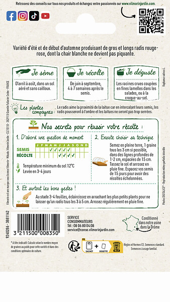 VILMORIN - Radis rond géant de Würzbourg - Graines potagères - 6 g - large