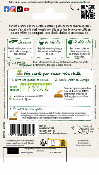 VILMORIN - Betterave rouge Crapaudine - Légume racine - Multi-germe - large