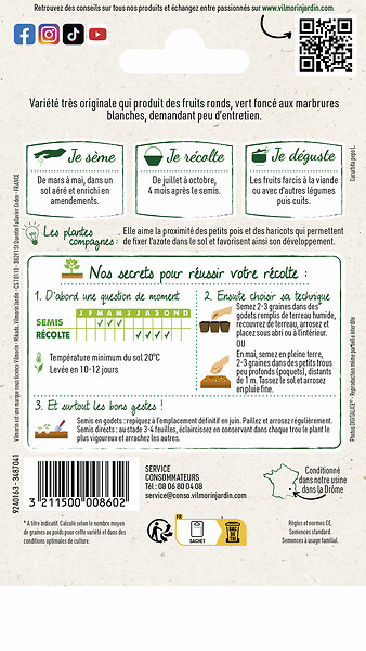 VILMORIN - Graines de Courgette ronde - Variété Nice - large