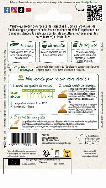 VILMORIN - Poirée blonde à carde blanche - Blonde de Lyon - 5 g - large