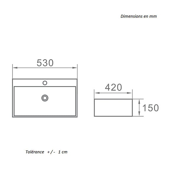STANO - Vasque à poser rectangulaire en céramique CORRIENTES 53 x 42 cm - large