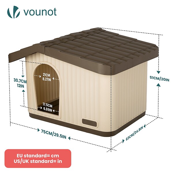 VOUNOT - Maison pour chat chien plastique interieur exterieur 75x63x51cm Beige - large