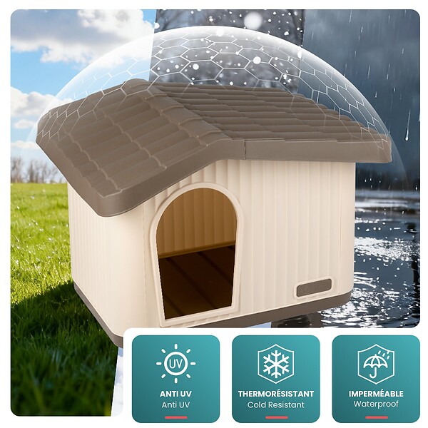 VOUNOT - Maison pour chat chien plastique interieur exterieur 75x63x51cm Beige - large