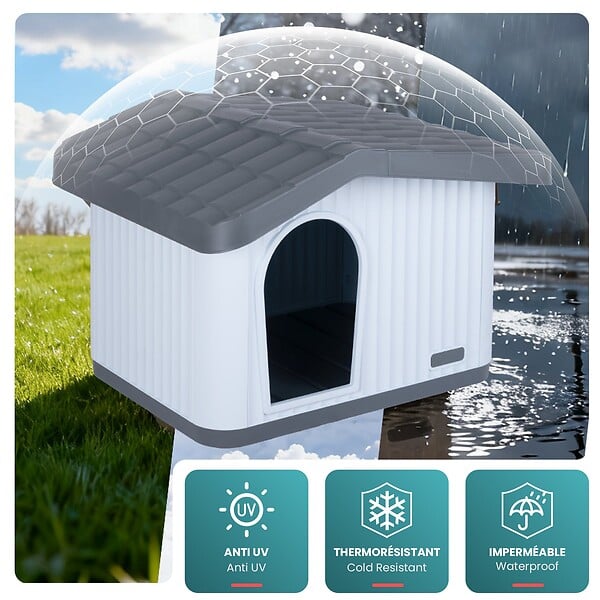 VOUNOT - Maison pour chat chien plastique interieur exterieur 75x63x51cm Blanc - large