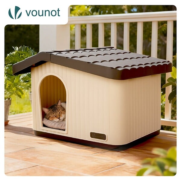 VOUNOT - Maison pour chat chien plastique interieur exterieur 60x51x41cm Beige - large