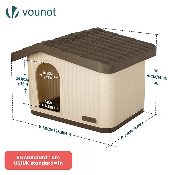 VOUNOT - Maison pour chat chien plastique interieur exterieur 60x51x41cm Beige - large