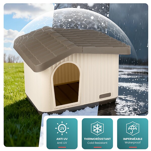 VOUNOT - Maison pour chat chien plastique interieur exterieur 60x51x41cm Beige - large