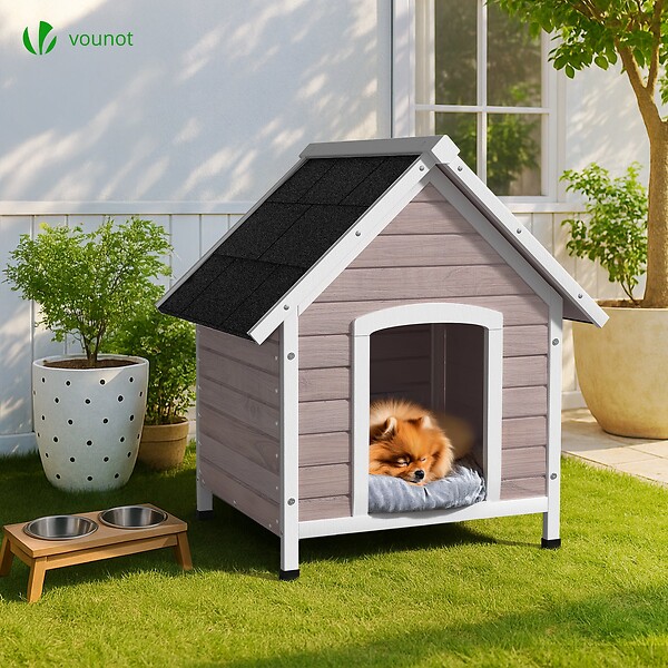 VOUNOT - Niche pour Chien Extérieure en Bois 72x65x83cm gris - large