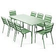 OVIALA - Ensemble table de jardin et 8 chaises en métal vert cactus  - Palavas - vignette