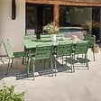 OVIALA - Ensemble table de jardin et 8 chaises en métal vert cactus  - Palavas - vignette