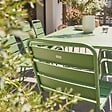 OVIALA - Ensemble table de jardin et 8 chaises en métal vert cactus  - Palavas - vignette