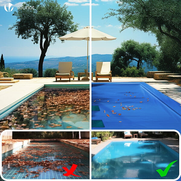 VOUNOT - Bache piscine rectangulaire double couche en Polyethylene 160 gr/m2 avec filet ecoulement 6x12m Bleue - large