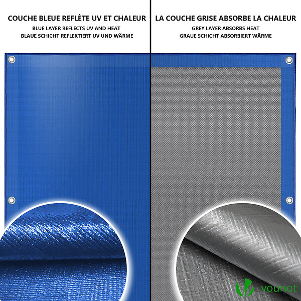 VOUNOT - Bache piscine rectangulaire double couche en Polyethylene 160 gr/m2 avec filet ecoulement 4x7m Bleue - large