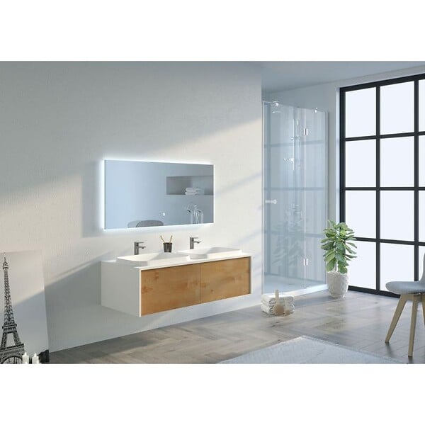 DISTRIBAIN - Meuble de salle de bain Spezzano 1200 Bois naturel et Blanc - large