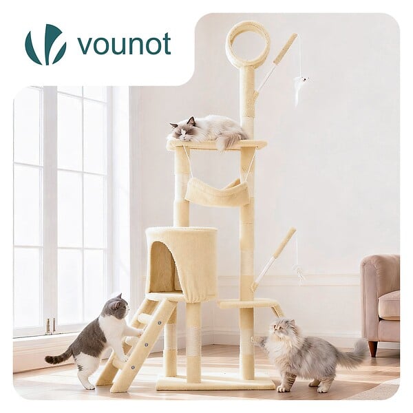 VOUNOT - Arbre a chat 155cm multi niveaux Griffoir et niche Beige - large