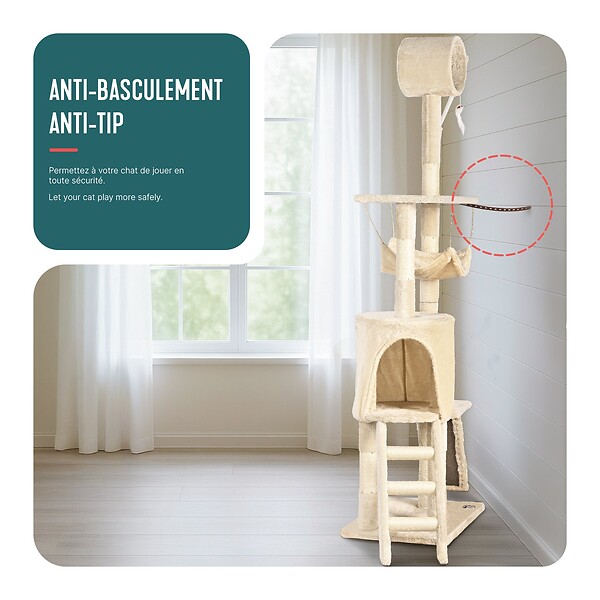 VOUNOT - Arbre a chat 155cm multi niveaux Griffoir et niche Beige - large
