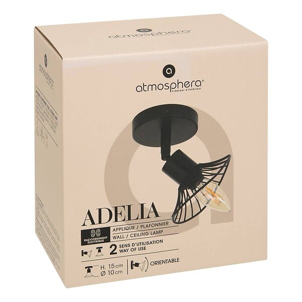 ATMOSPHERA - Applique murale/plafonnier Adelia noir 10x10cm - large