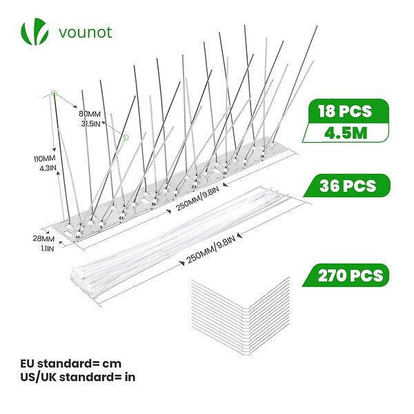 VOUNOT - Pic Anti-Pigeon en Acier Inoxydable 4.5M Pack de 18 modules - large
