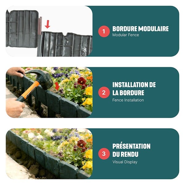 VOUNOT - Bordure de jardin plastique PP imitation pierre 2.5m - large