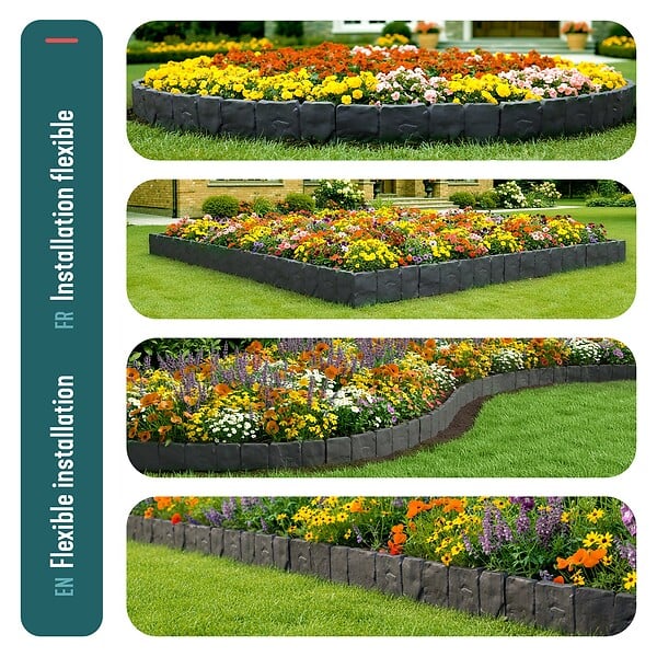 VOUNOT - Bordure de jardin plastique PP imitation pierre 5m - large