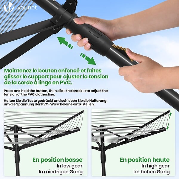 VOUNOT - Etendoir a Linge Exterieur Rotatif avec housse de protection et Surface etendage 50m Noir - large