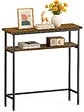 VOUNOT - Console table 2 niveaux style industriel en metal et MDF 80x24x80 cm Marron - vignette