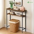VOUNOT - Console table 2 niveaux style industriel en metal et MDF 80x24x80 cm Marron - vignette