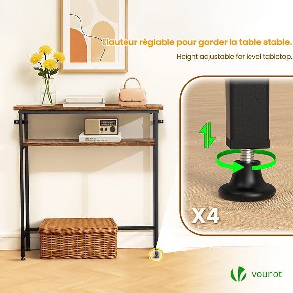 VOUNOT - Console table 2 niveaux style industriel en metal et MDF 80x24x80 cm Marron - large