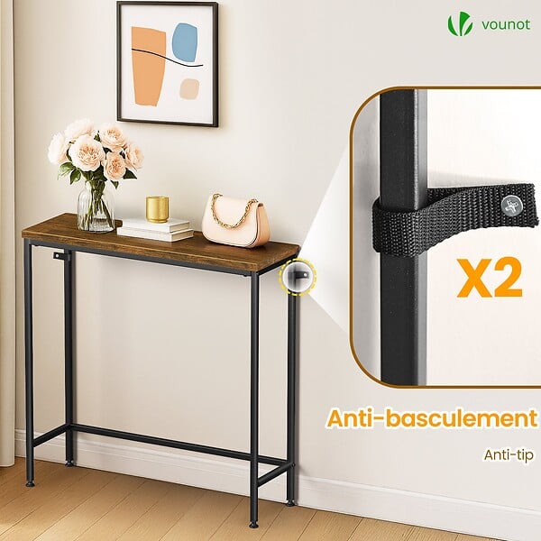 VOUNOT - Console table style industriel en metal et MDF 75x24x75 cm Marron - large