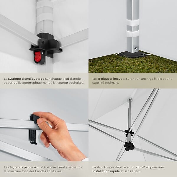 TECTAKE - Pavillon de jardin pliable en aluminium 3 x 3 m avec 4 parois latérales blanc - large
