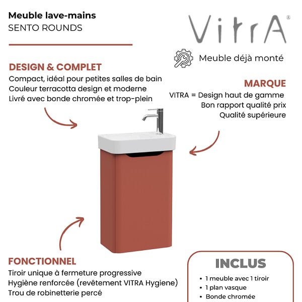 VITRA - Meuble lave mains VitrA Sento Round terracotta avec plan vasque céramique 45 cm - large