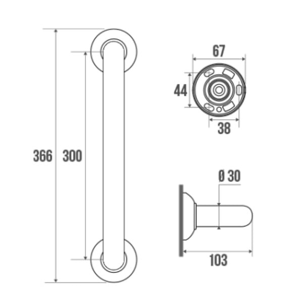 PELLET - Lot de 2 barres droite PMR PELLET Essentiel confort 30 cm aluminium époxy blanc - large