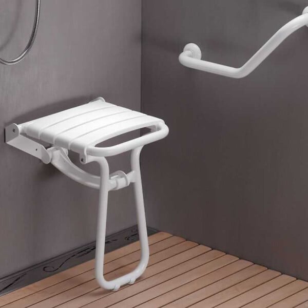 PELLET - Siège de douche PMR escamotable et barre de maintien coudée PMR PELLET Essentiel confort 135 degré - large