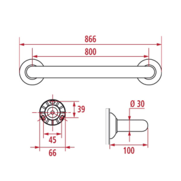 PELLET - Barre de maintien droite PMR Essentiel confort 80 cm aluminium époxy blanc - large
