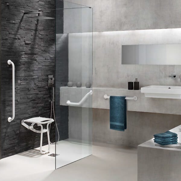 PELLET - Barre de maintien droite PMR Essentiel confort 80 cm aluminium époxy blanc - large