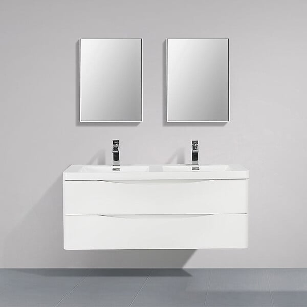 STANO - Meuble salle de bain design double vasque PIACENZA largeur 120 cm blanc laqué - large