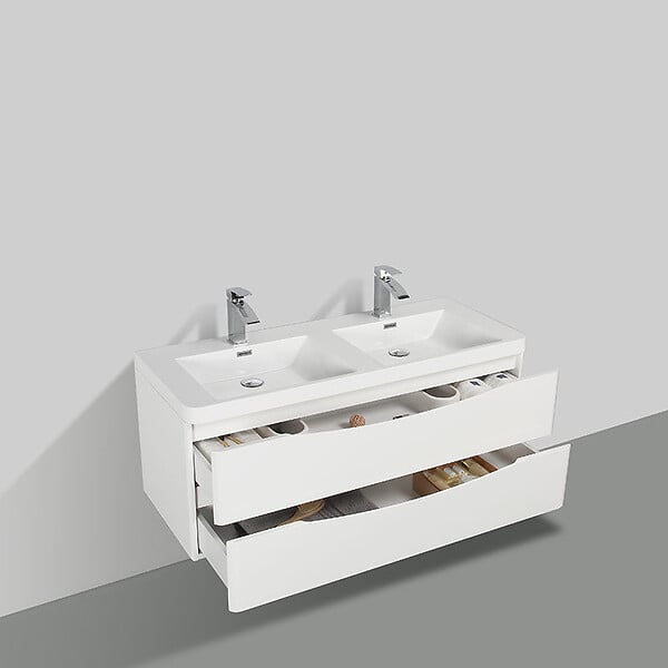 STANO - Meuble salle de bain design double vasque PIACENZA largeur 120 cm blanc laqué - large